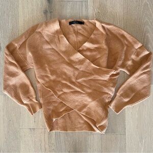 Zcsia Wrap-Style V-Neck Sweater in Camel Brown S